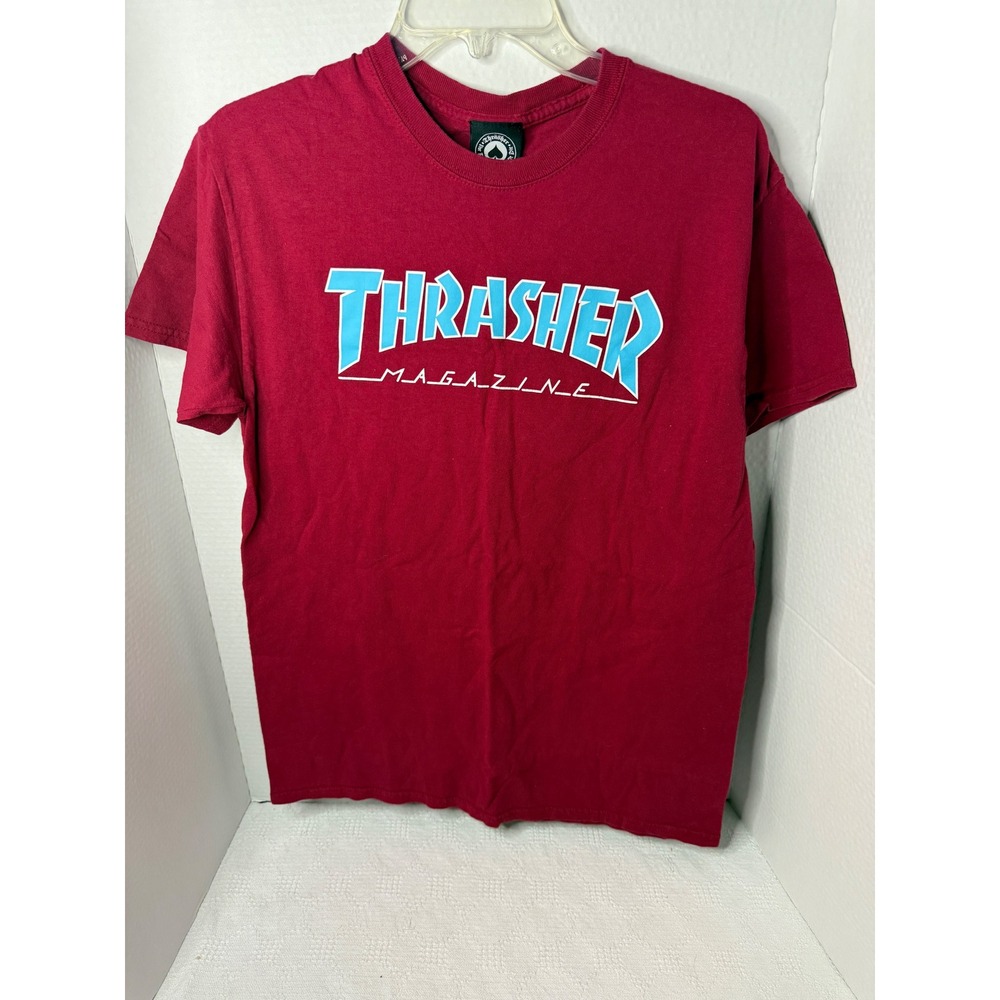 Thrasher Magazine T Shirt Red Light Blue Logo Skateboarding Graphic Tee Mens M